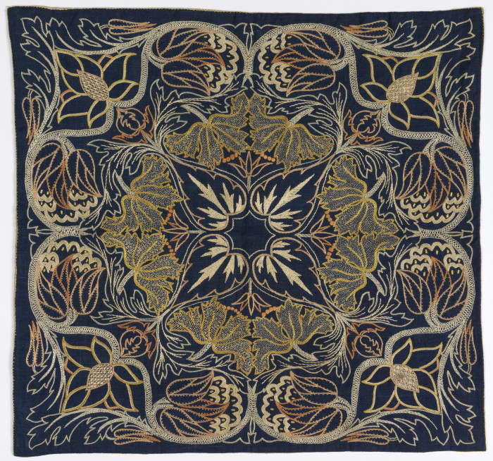 Cushion cover, ca. 1900, England, embroidered by May Morris (British, 1862–1938), silk embroidery on linen plain weave, Gift of Mrs. Curtice Hitchcock, 1975-19-1