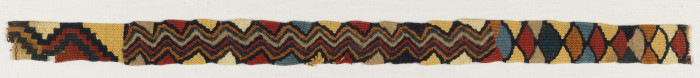Nazca Band, 100 BC–800 AD, South Coast, Peru, cotton and wool slit tapestry with some weft wrapping and use of non-horizontal wefts, Museum purchase through gift of Erskine Hewitt, 1949-118-1-a