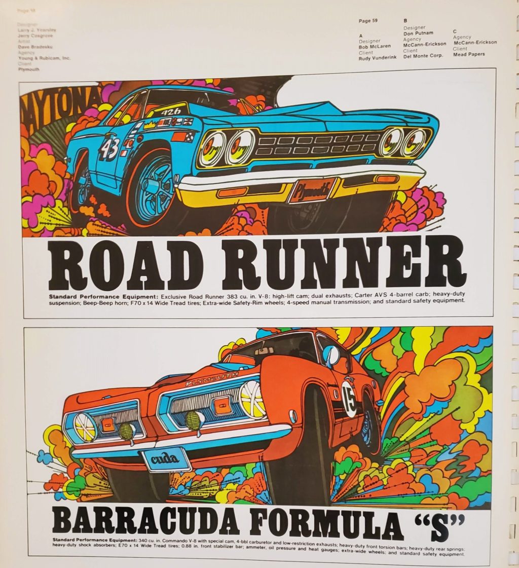 Page featuring images of automobile advertisements, from The Day-Glo® Designer’s Guide