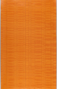 Vertical rows of orange stitching applied to a mottled orange ground. The spacing between stiched rows varies across the width.