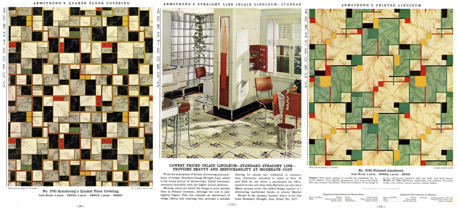 Geometric linoleum patterns and a kitchen design using Armstrong linoleum flooring