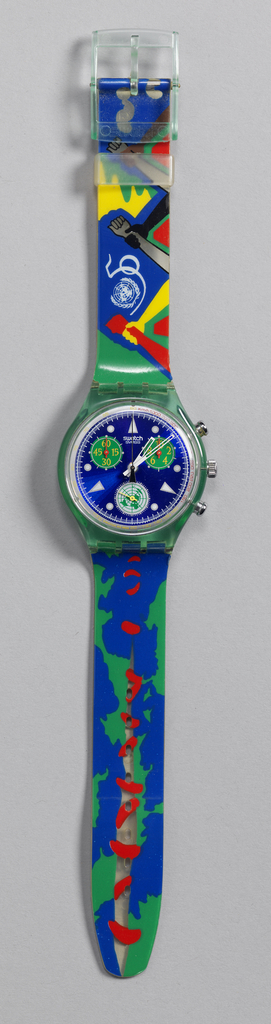 Colorful watch with a blue background
