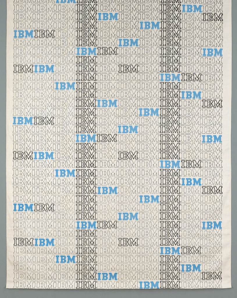 A repeating pattern of the letters 'IBM' in three different graphic presentations: narrowly outlined in black, heavily outlined in black, and solid blue.