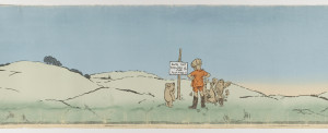 This children's frieze illustrates chapter eight, "Christopher Robin Leads an Expotition to the North Pole" from "Winnie the Pooh", by A.A. Milne, 1926. The frieze incorporates the original book illustrations by E.H Shephard which have been made continuous by the addition of an idyllic landscape.