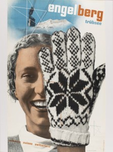 poster of woman holding glove in front of half her face