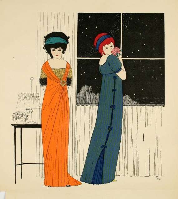 drawing of two young women in front a window