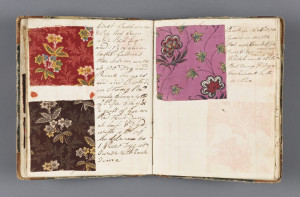 Record book of dye recipes kept by the textile printer Edmund Barnes that was started in Bury, England in the late 1820s. The printer brought the book with him to Dover, New Hampshire in 1829 when he began working for Dover Manufacturing Company, later known as Cocheco Print Works. Barnes continued to add to the notebook through the early 1830s. The small book contains samples of printed cottons with handwritten dyestuff recipes, dyeing processes and finishing techniques. A small bill loose in back of book bears the name: William Barnes. Book bound in marble paper sides and leather back.
