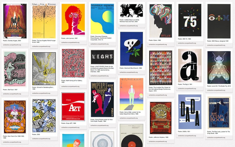 Screen shot of a Pinterest board displaying a selection of Cooper Hewitt posters.
