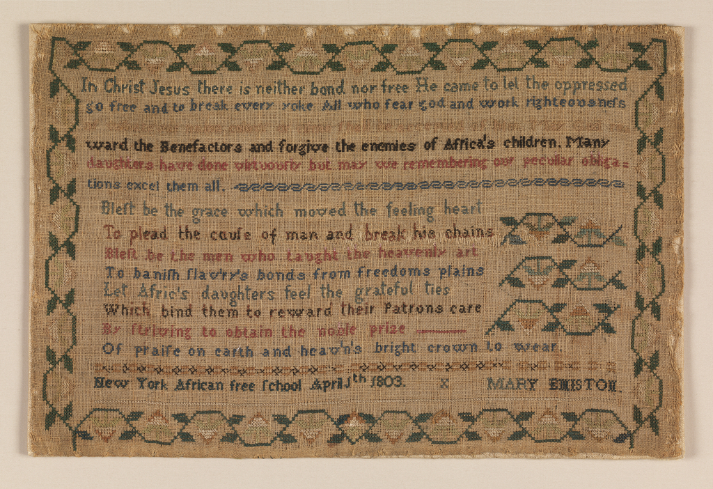 embroidered, slavery sampler