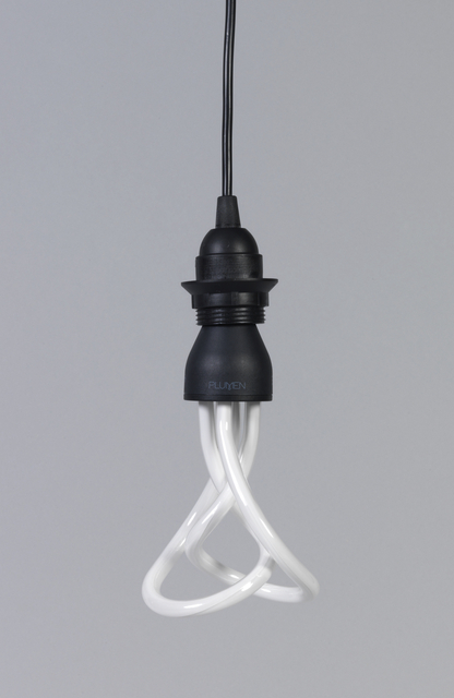 Two looped and angled glass tubes projecting from a short, tapering black cylindrical housing with threaded metal end for insertion into light bulb socket.