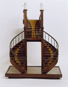 wooden staircase model with two openings