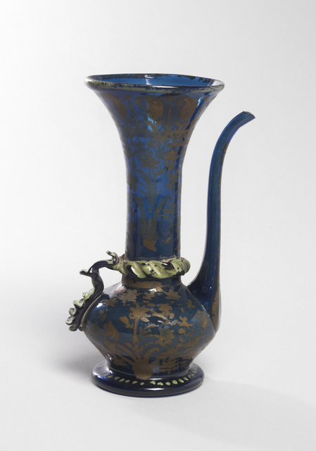 blue and bronze glass ewer