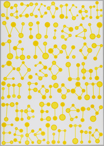 White poster with words spelled out using different sized circles and lines in two shades of yellow. Text reads top to bottom: "Jazz Concert Willisau, 16 Nov. 07, 20.30 Uhr im Foroom, the Ellery Eskelin Trio."