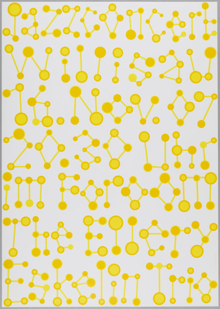 White poster with words spelled out using different sized circles and lines in two shades of yellow. Text reads top to bottom: "Jazz Concert Willisau, 16 Nov. 07, 20.30 Uhr im Foroom, the Ellery Eskelin Trio."