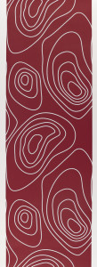 White irregular circular motifs on a deep red background. This design was inspired by the isobar, which is a line on a chart or map used to indicate weather patterns or barometric readings.
