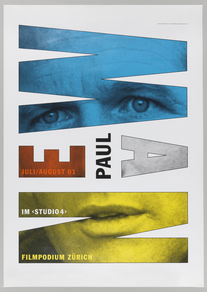 The name of actor Paul Newman is printed on the poster, though his face is only visible in the letters of his name. The two halves of his last name, "New" and "man" pivot on the word Paul, so that the word "Newman" is written as somewhat like a palindrome and can be read when viewed from opposite sides of the poster.
