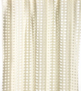 Off-white wool is woven in double cloth to form four tubes, all with an open weave structure. The fabric is fulled to give a felted appearance, and some of the tubes are hand-cut to create a series of intersecting panels.