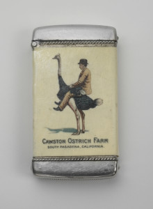 man riding ostrich on match safe