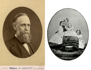 Old photographs in oval vignettes. One photo of an old bearded white man and one photo of three young girls posing with a woman.