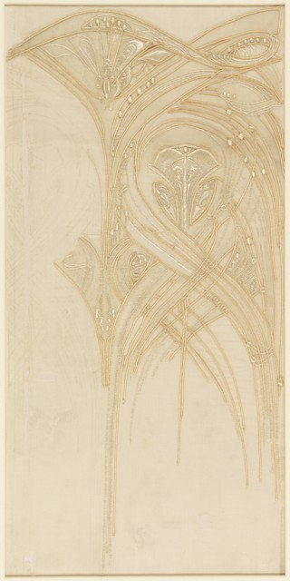 embroidery of cream feather-like design
