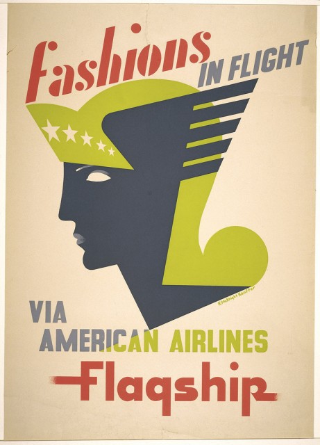 poster with abstract male face for fashion in flight event for american airlines