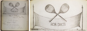 Drawing of tennis raquets and signatures below