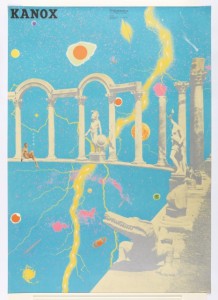 poster for kanax with marble columns and statues