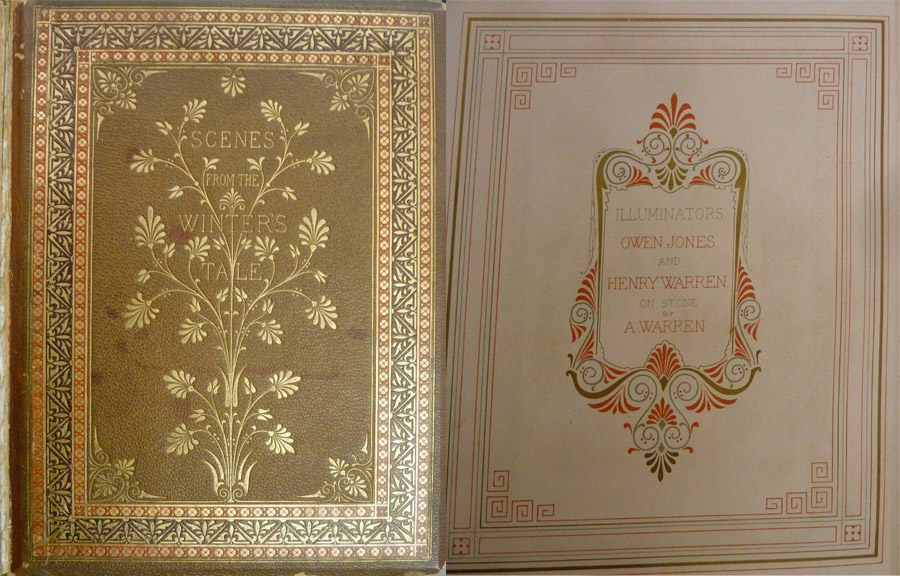 Two old book covers shown side by side. Ornate swirly flowers and serif text.