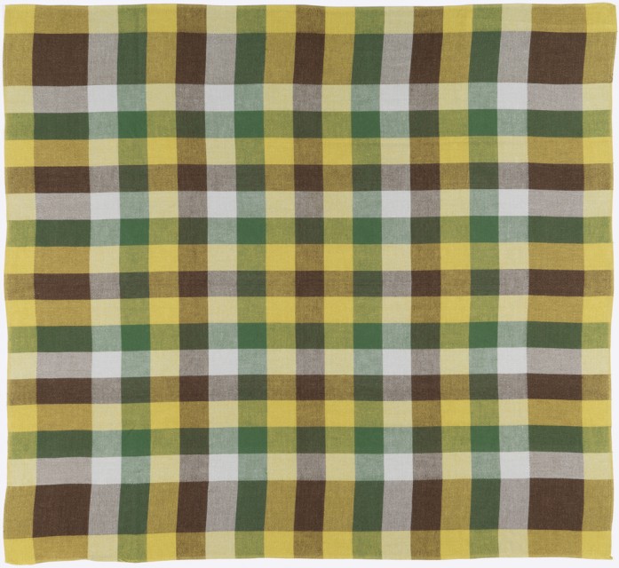 yellow, white, brown, green plaid tabelcloth