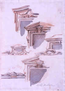 Watercolor painting showing a blank page with several sample window corners floating around the page, as if the painter was just doodling or practicing informally without regard to the overall finished product.