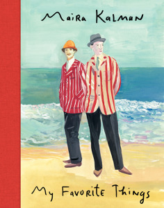 Painting of two men standing on a beach.