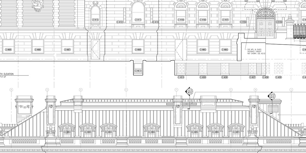blueprint of an ornate mansion exterior