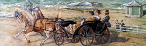 lively colorful painting of horse drawn carriage