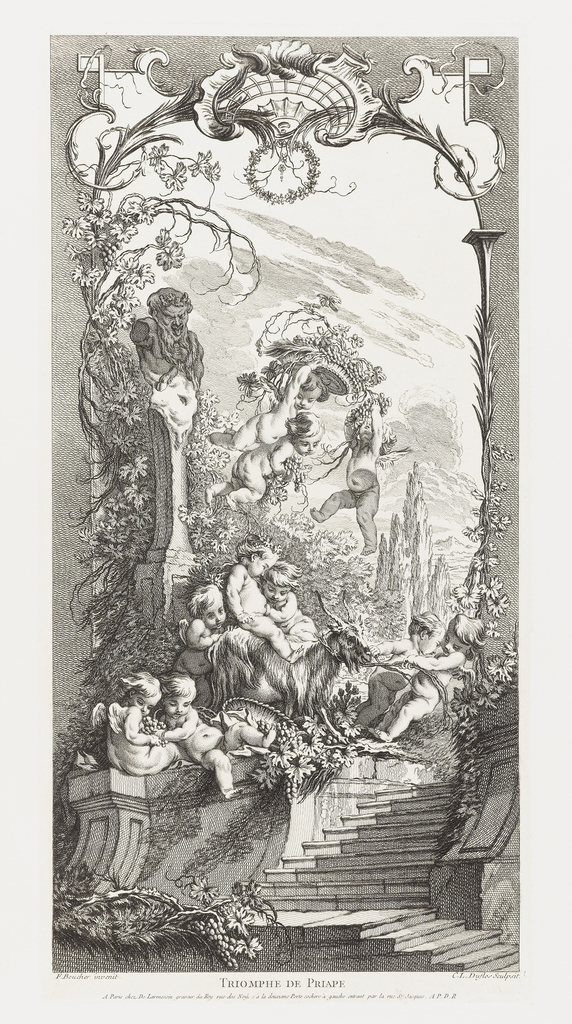 Design for a folding screen panel with putti and a herm