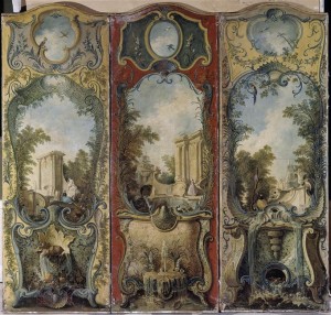 Three folding screen leaves with rococo themes