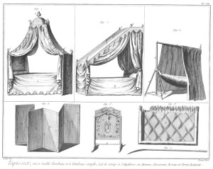 Various designs for beds and folding screens