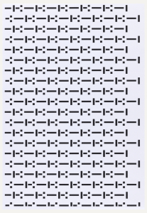A series of dots and dashes fill the entire page. The sequence is as follows: --I-:--I-: --I-: