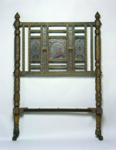 Bed Headboard, Designed by Lockwood de Forest for Mary Garrett, ca. 1885; Chased brass over teak and pierced brass and copper