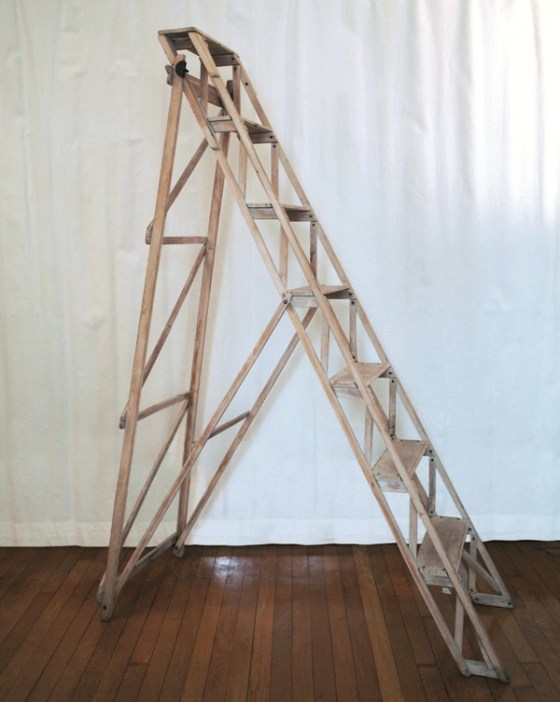 A ladder on a wooden floor.