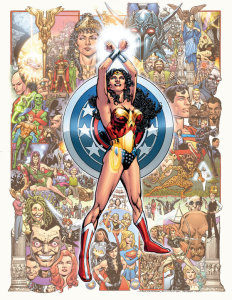 comics, superhero woman, arms over head