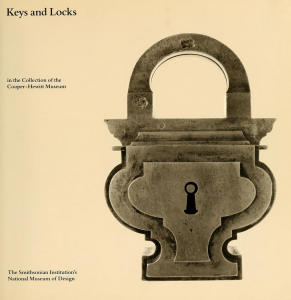 A stately-looking, curvaceous silver lock with keyhole in the center against a cream white background.