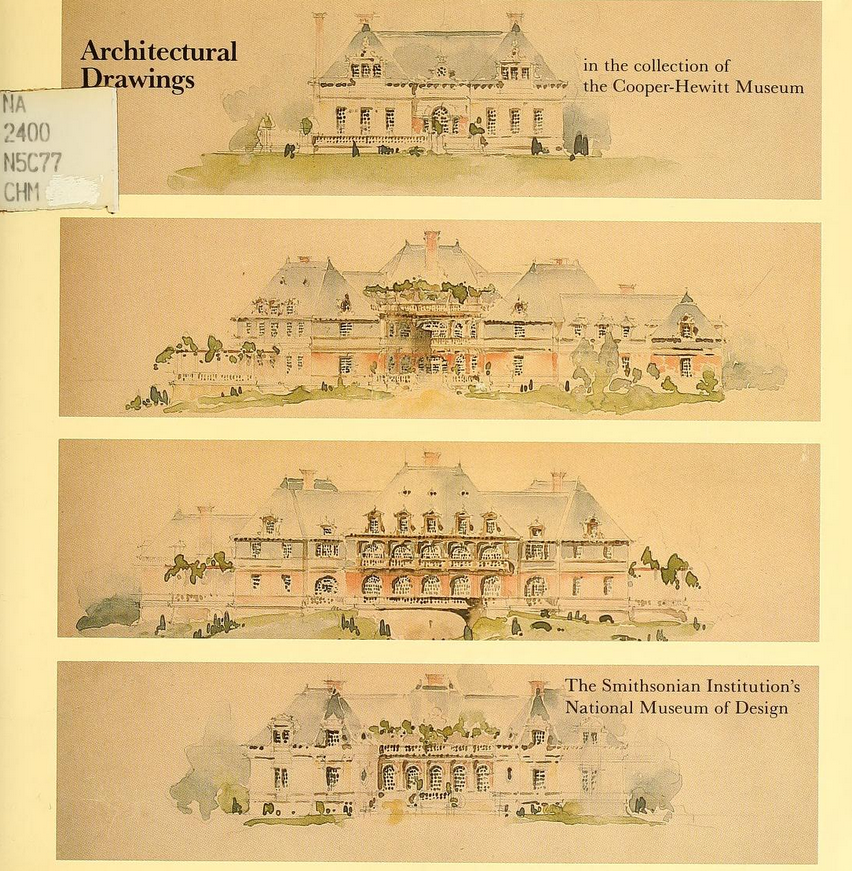Four sketches of large estates with foliage.