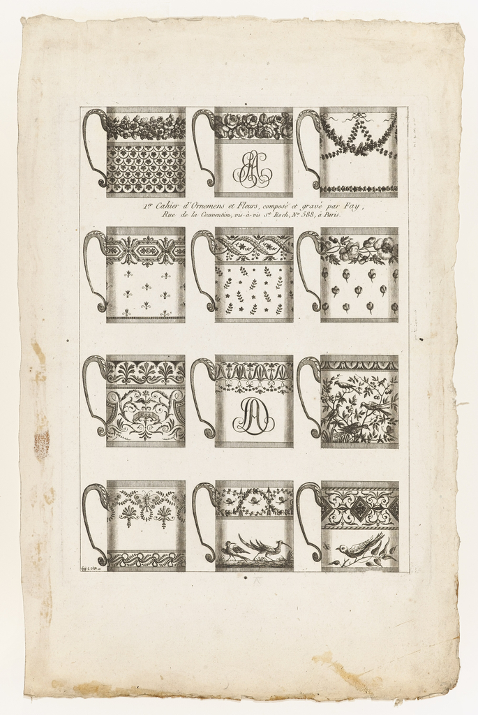 Ornament print showing 12 designs for a cup