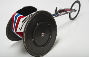 The BMW racing wheelchair designed for the 2016 Paralymics. This object will be on view in the exhibition Access+Ability located on the museum's first floor.