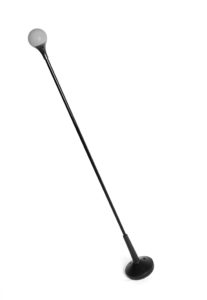 This strong, lightweight cane was designed with an innovative pendulum effect that “swings” easily with you as you walk. Should it fall over, it can be righted with the mere tap of a toe on the tip. The handle glows in the dark and the cone-shape stair guard on the base reduces the risk of the cane catching, causing the user to trip.