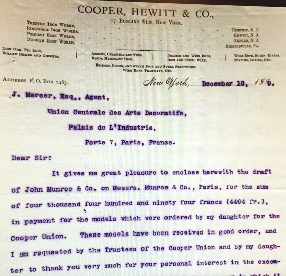 Letter from Abram Hewitt dated December 10, 1889. How were these casts to be used?