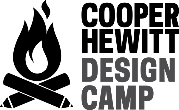 logo of a bonfire with large pencils for logs and chunky lettering that says COOPER HEWITT DESIGN CAMP