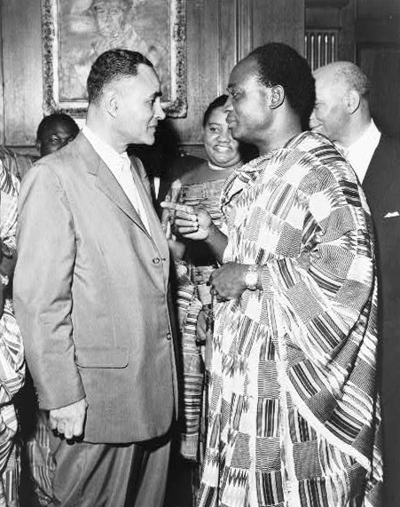 Dr. Kwame Nkrumah, Prime Minister of Ghana, chats with United Nations official Ralph Bunche, 1958. Prints and Photographs Division, Library of Congress. Reproduction Number LC-USZ62-112313