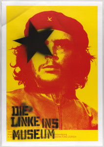 Poster, Die Linke ins Museum, Hoffnung und Widerstand [The Left in the Museum, Hope and Resistance], 1998. Designed by Cornel Windlin (Swiss, b. 1964) and Laurent Benner (Swiss, b. 1975) for Museum für Gestaltung, Zürich (Zürich, Switzerland). Screenprints, some with stencil and black spray paint. 127.8 × 89.7 cm (50 5/16 × 35 5/16 in.) (each). Gift of Sara and Marc Benda, 2010-21-50