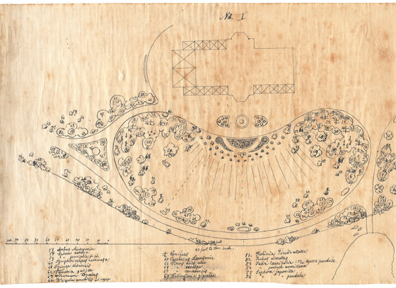 Landscape plan in the collection of Ringwood Manor, attributed to Andrew Jackson Davis, ca. 1865.
